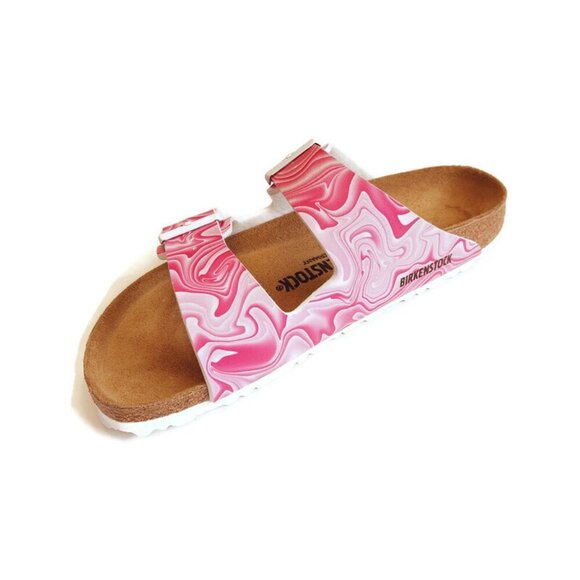 Birkenstock Arizona Birko-Flor Sandals Womens 11 Marble Twirl Fuchsia Tulip Pink - Picture 4 of 9